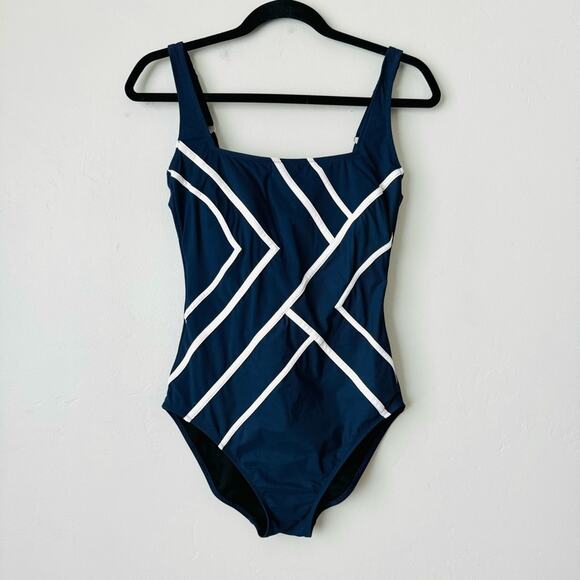Gottex Mirage One Piece Tummy Control Swimsuit Navy white design woman’s 10 - Picture 1 of 13